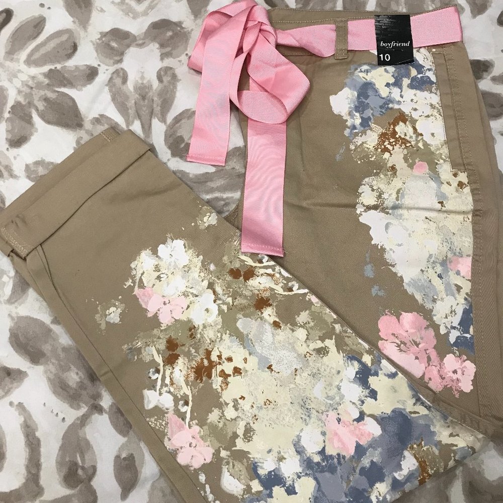 NWT SOHO For NY & Comp Floral Painted Boyfriend Kaki Size 10